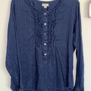 Lands' End Navy Blue Ruffle Blouse